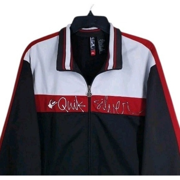 Vtg Quiksilver Track Jacket Men XL Black Red Colorblock Embroidered Logo Varsity - Picture 6 of 12